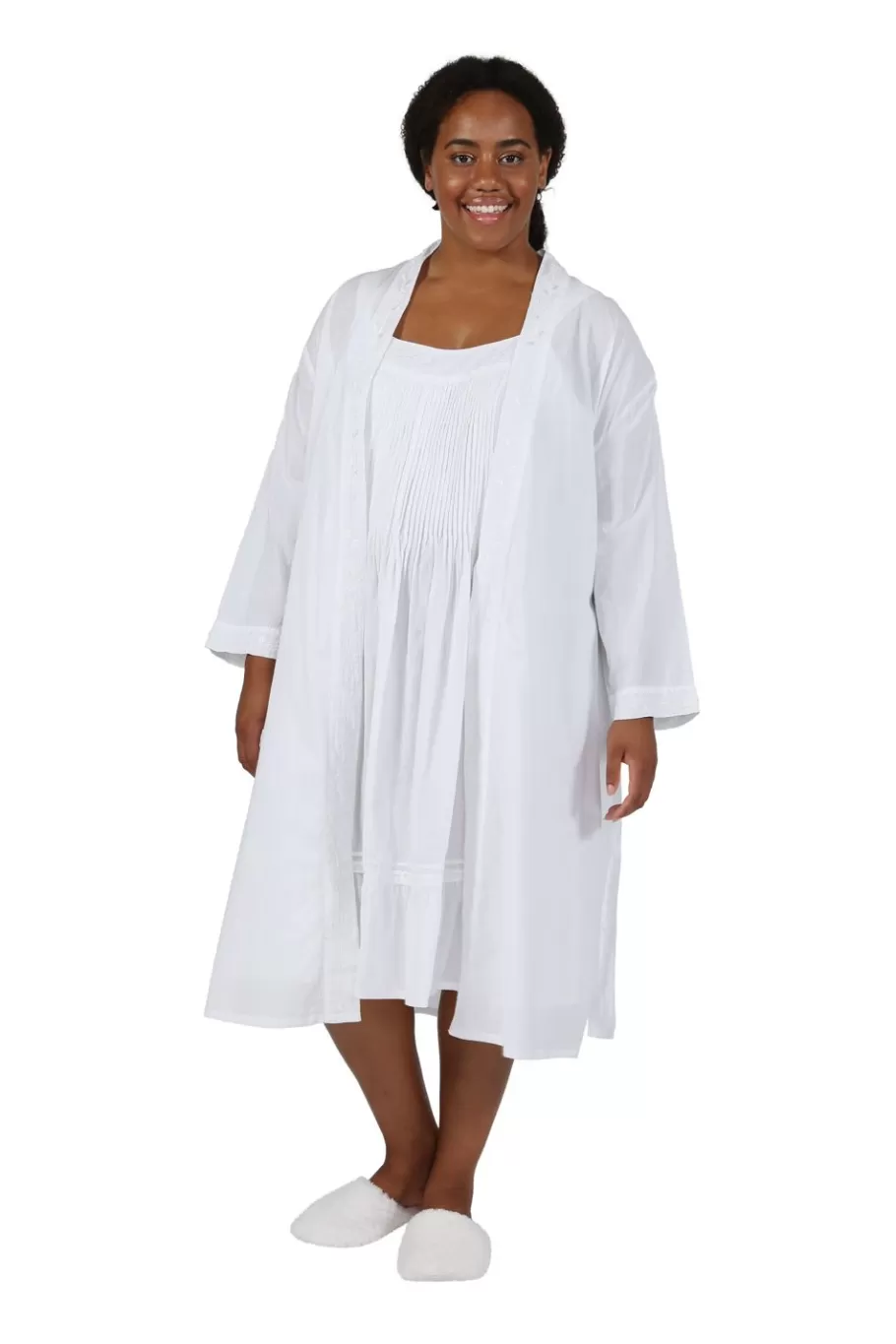 La Cera™ Bata Bordada 100% Algodon De Talla Grande^ Más Ropa De Dormir
