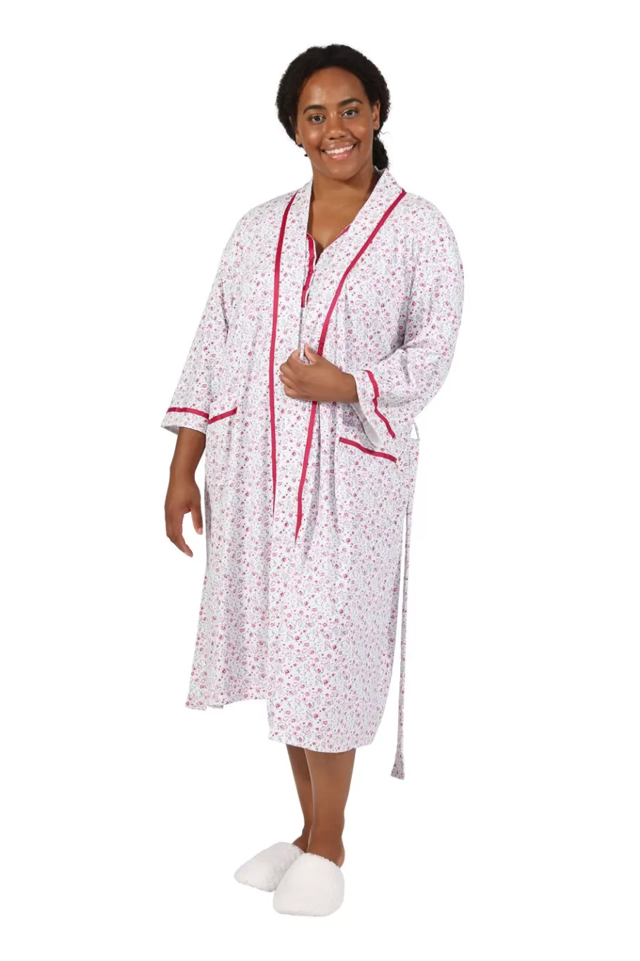 La Cera™ Bata De Punto Con Estampado Floral De Talla Grande^ Más Ropa De Dormir