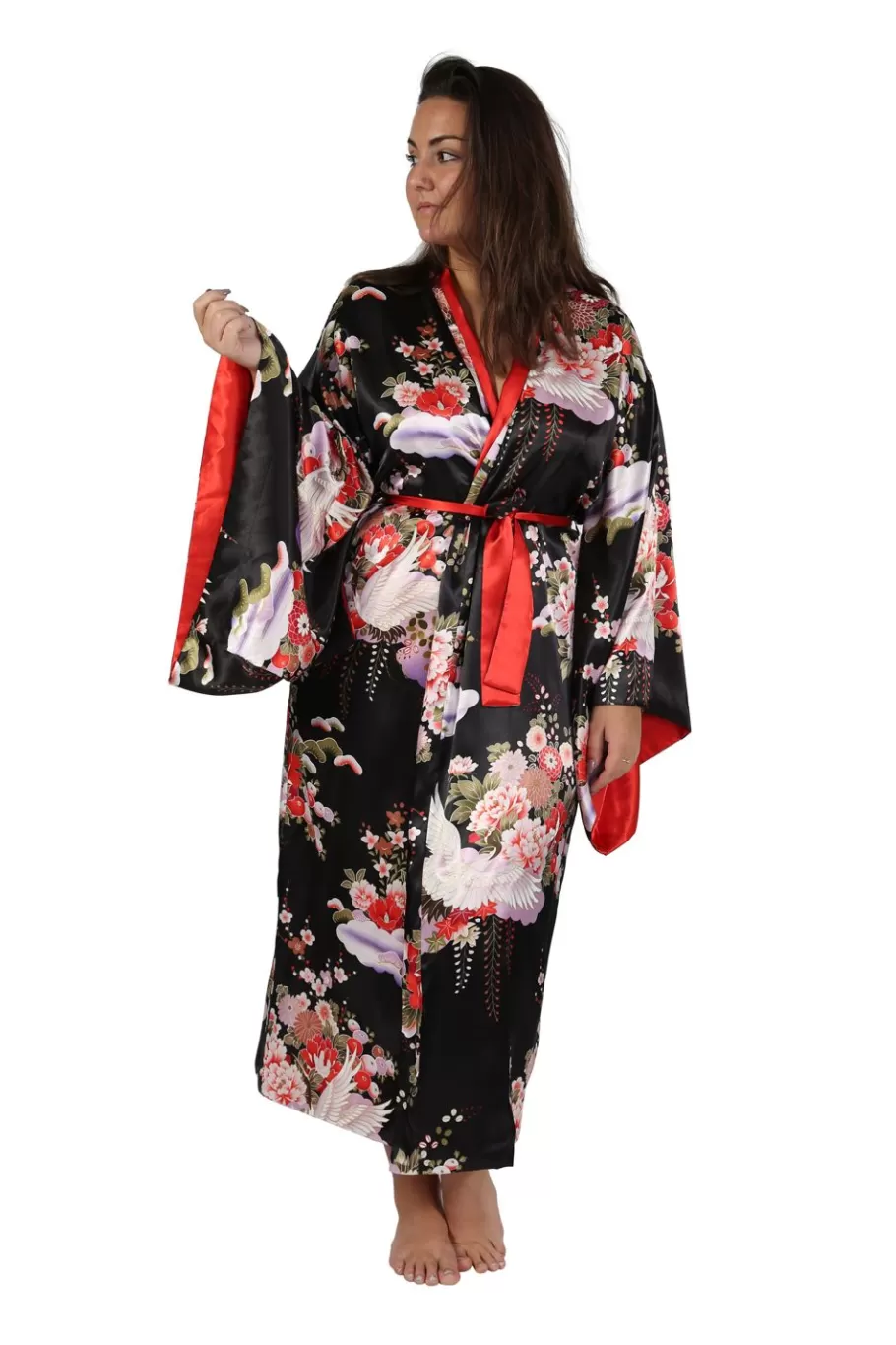 La Cera™ Bata De Saten Floral Con Manga Kimono De Talla Grande^ Más Ropa De Dormir