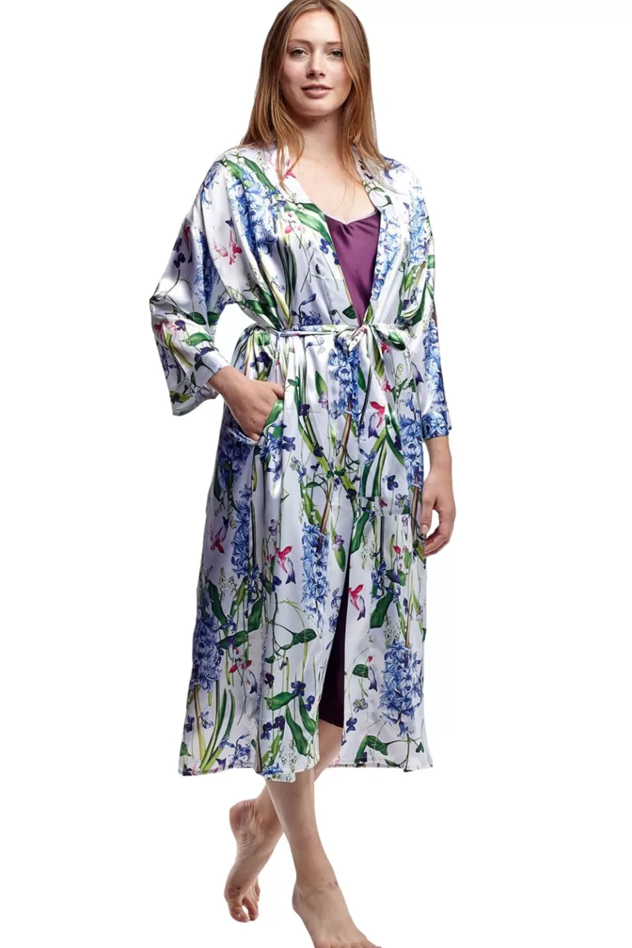 La Cera™ Bata De Saten Floral Larga De Talla Grande^ Más Ropa De Dormir