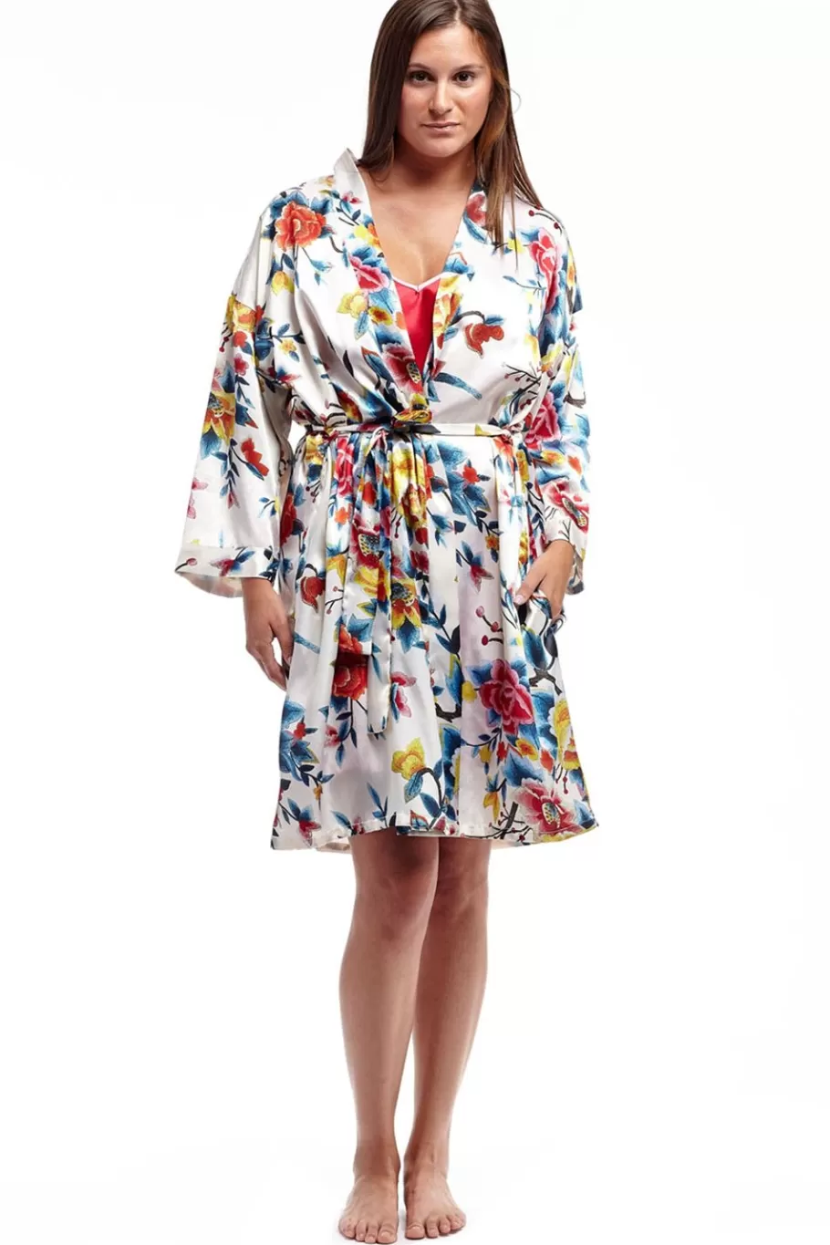 La Cera™ Bata De Saten Floral Multicolor^ Batas