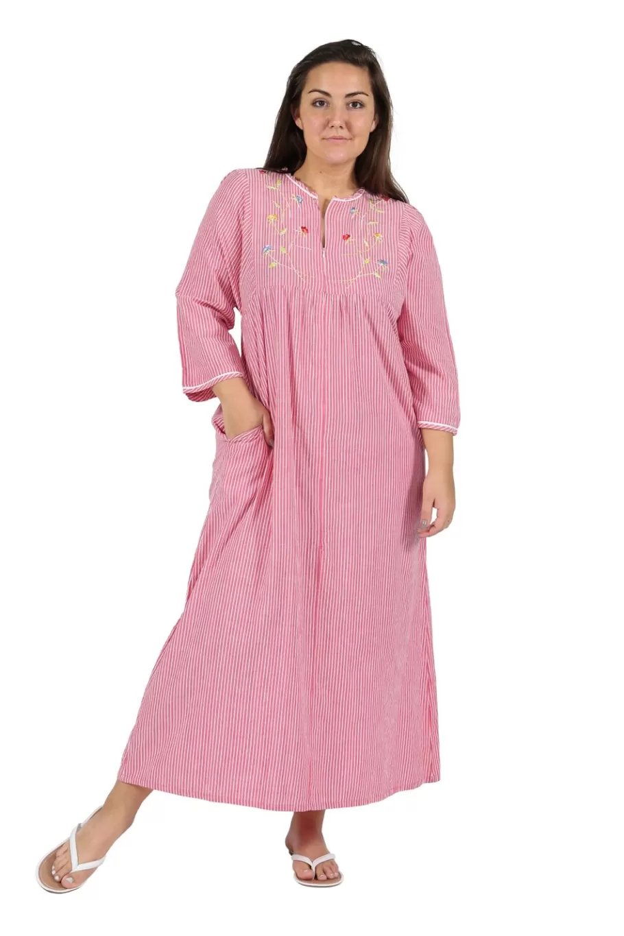 La Cera™ Bata Frontal Con Cremallera De Talla Grande 100% Algodon^ Más Ropa De Dormir