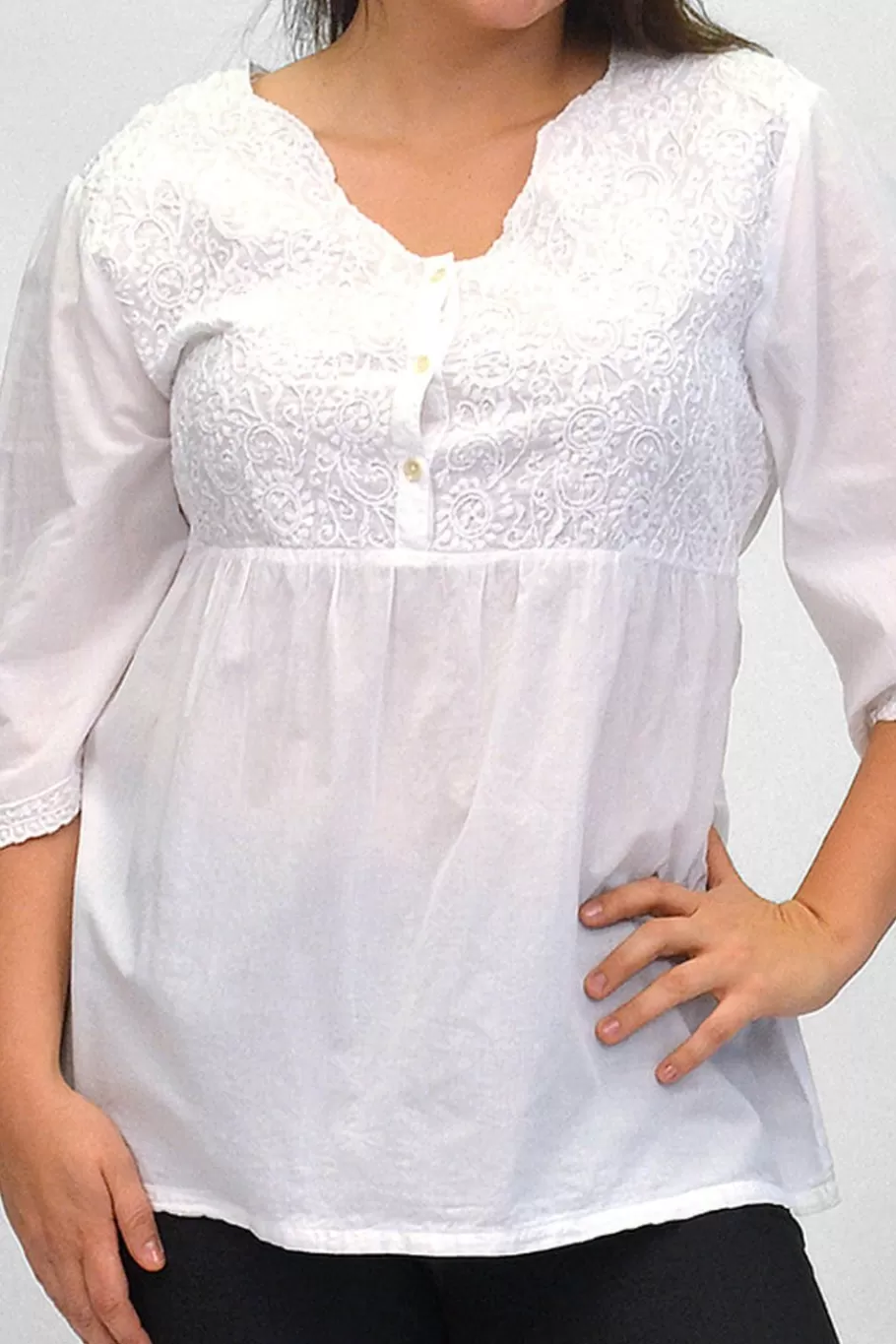 La Cera™ Blusa Con Corpino Bordado De Talla Grande La Cera^ Plus Tops