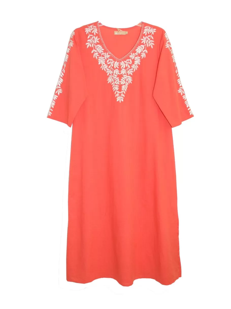 La Cera™ Caftan Bordado Con Manga 3/4 De Talla Grande La Cera^ Vestidos Plus