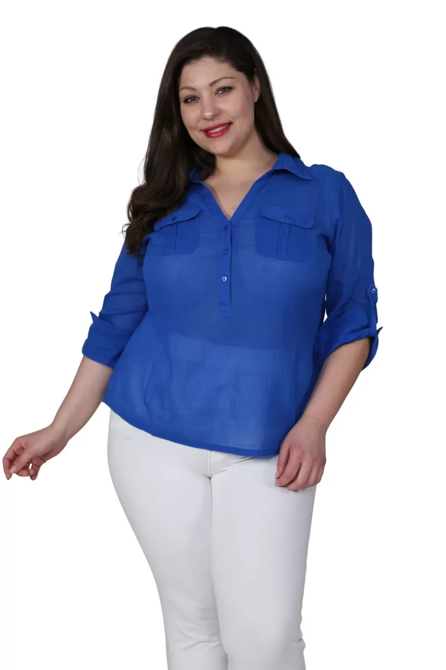La Cera™ Camisa De Campamento De Gasa De Algodon De Talla Grande^ Plus Tops