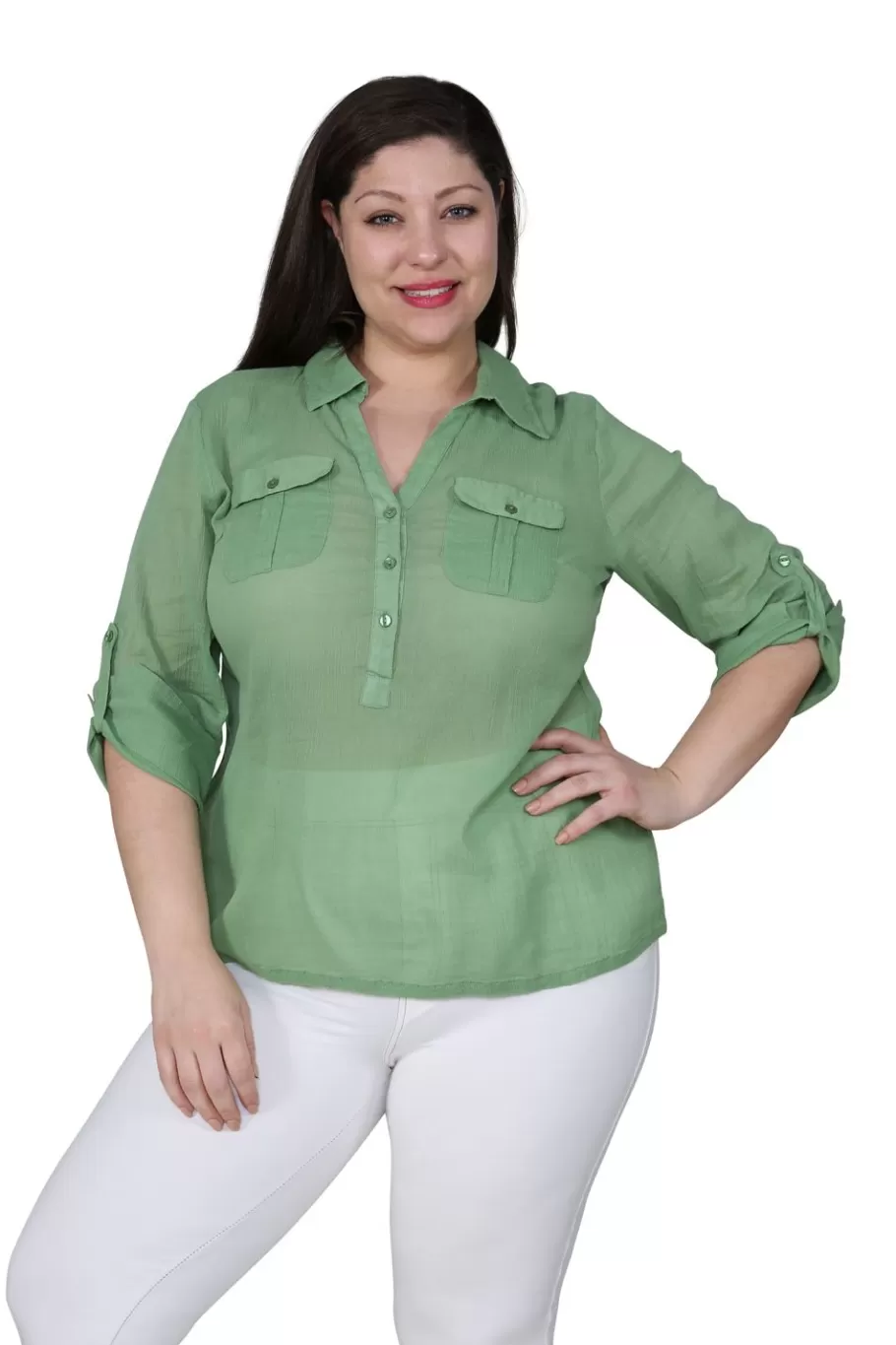 La Cera™ Camisa De Campamento De Gasa De Algodon De Talla Grande^ Plus Tops