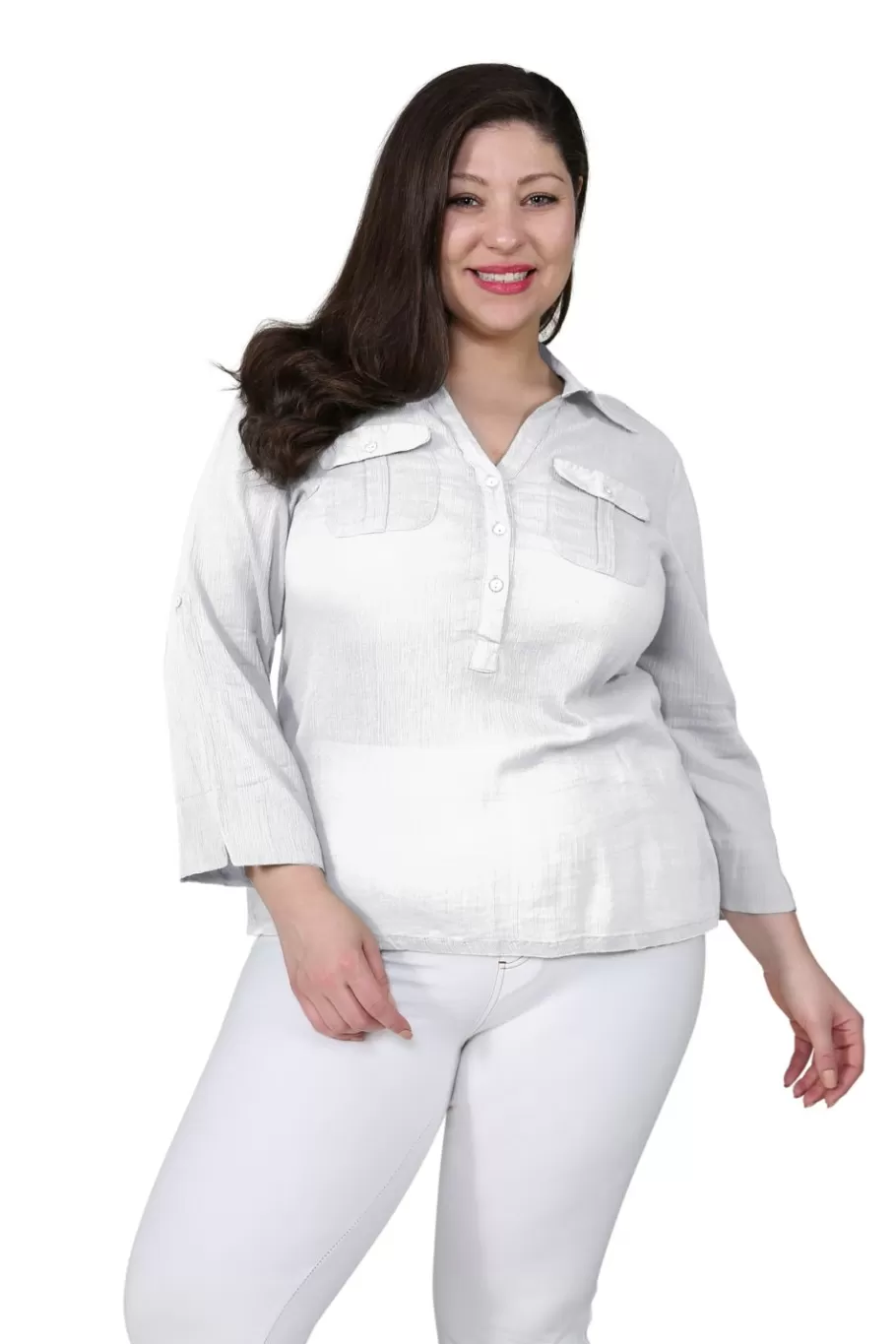 La Cera™ Camisa De Campamento De Gasa De Algodon De Talla Grande^ Plus Tops