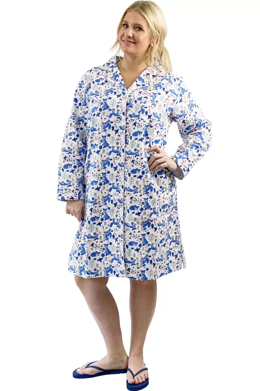 La Cera™ Camisa De Noche De Franela De Zorro Azul Talla Grande^ Más Ropa De Dormir
