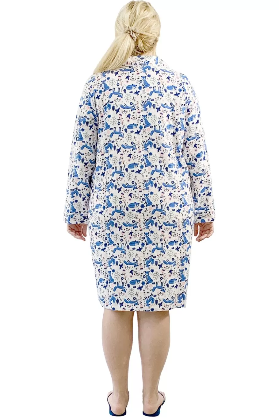 La Cera™ Camisa De Noche De Franela De Zorro Azul Talla Grande^ Más Ropa De Dormir