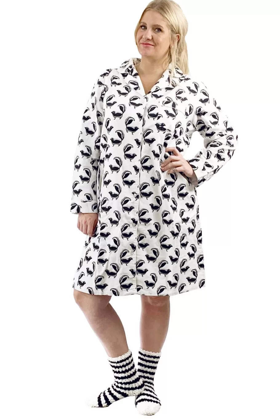 La Cera™ Camisa De Noche De Franela Whimsical Skunk De Talla Grande^ Más Ropa De Dormir