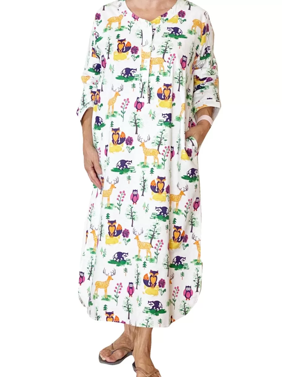 La Cera™ Camisa De Noche Henley De Franela Con Animales Del Bosque^ Vestidos
