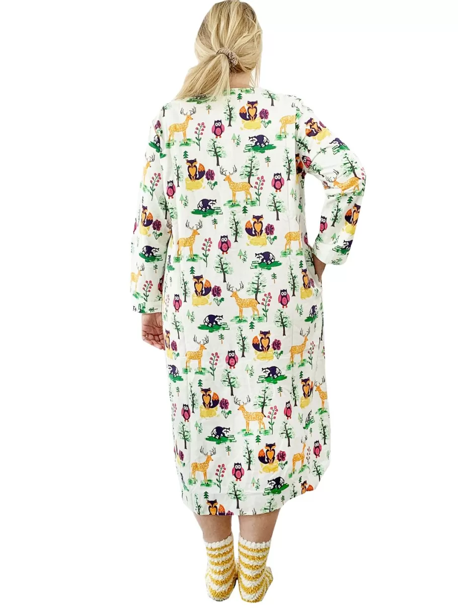 La Cera™ Camisa De Noche Henley De Franela Con Animales Del Bosque De Talla Gra^ Más Ropa De Dormir