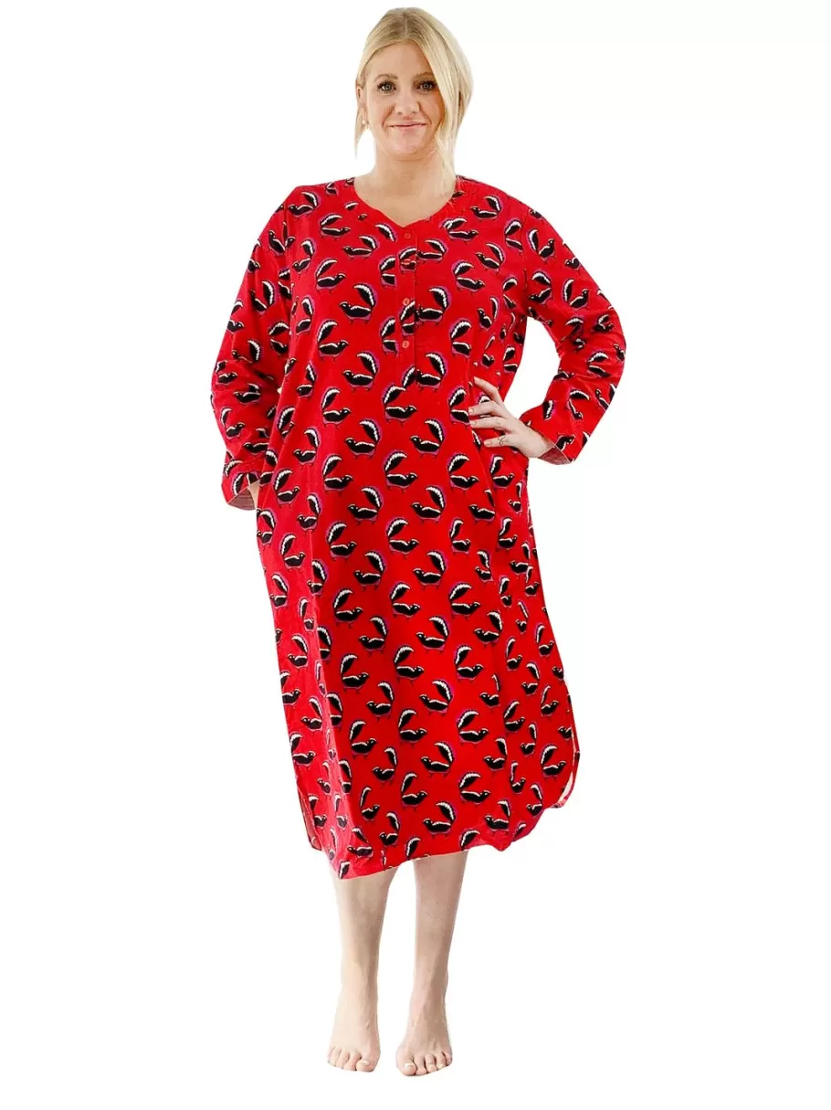 La Cera™ Camisa De Noche Henley De Franela Whimsical Skunk De Talla Grande^ Más Ropa De Dormir