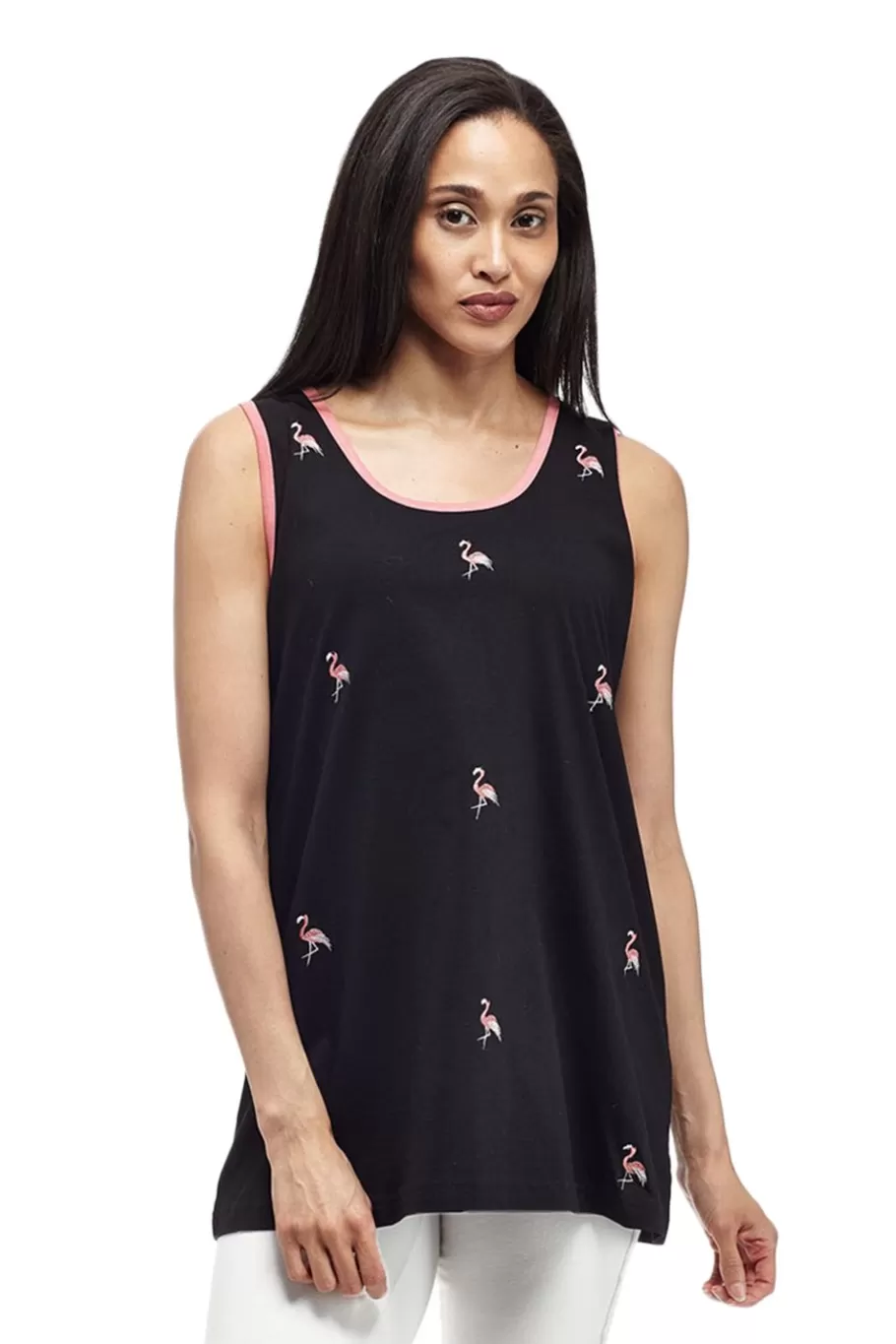 La Cera™ Camiseta Sin Mangas De Punto De Algodon Con Bordado De Flamencos^ Tapas