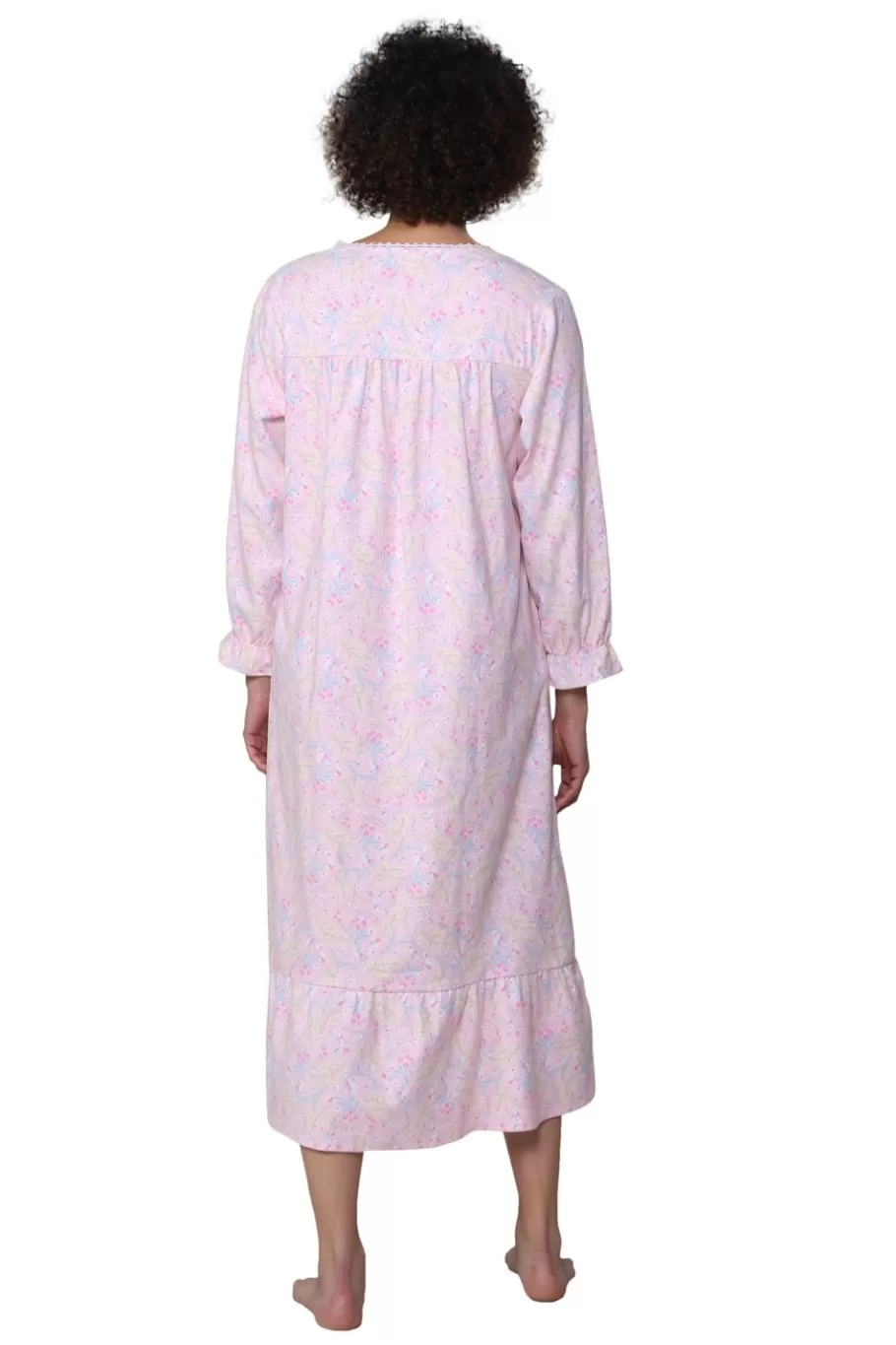 La Cera™ Camison De Franela De Algodon Con Ribetes De Encaje Y Estampado Floral^ Vestidos