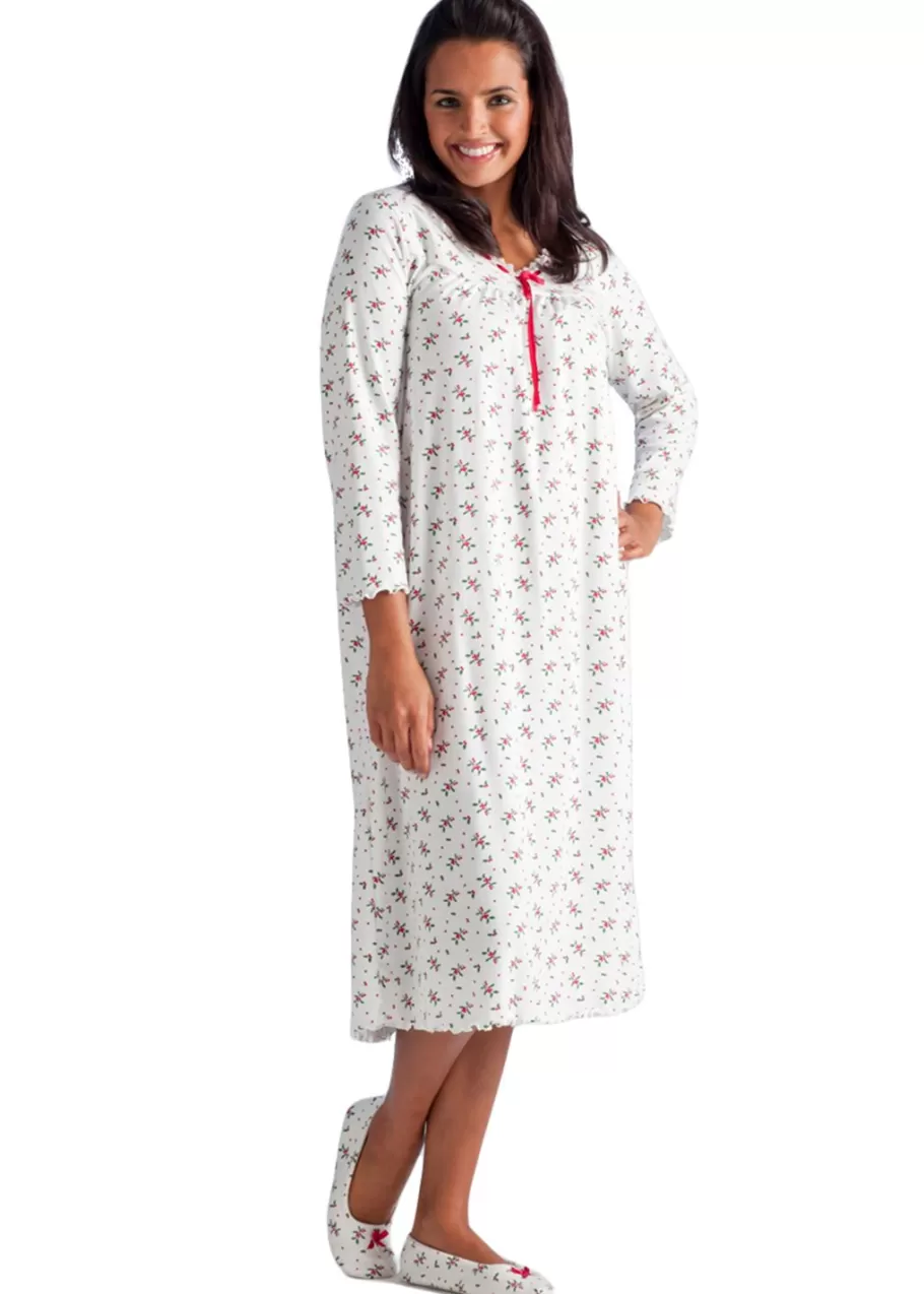 La Cera™ Camison De Muerdago De Punto De Algodon De Manga Larga^ Vestidos