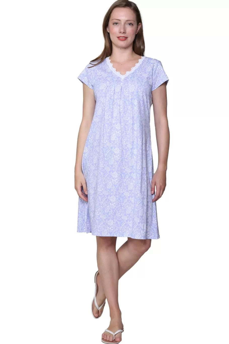 La Cera™ Camison De Punto De Algodon Floral Lila La Cera^ Camisas
