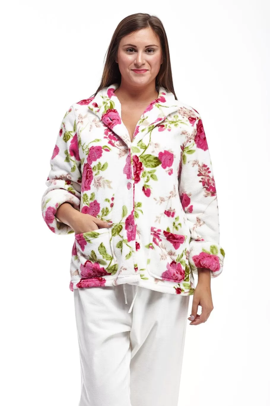 La Cera™ Chaqueta De Cama De Talla Grande De Forro Polar Floral^ Chaquetas De Cama