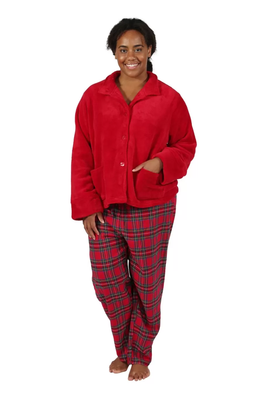 La Cera™ Chaqueta De Cama Roja De Felpa Talla Grande La Cera^ Chaquetas De Cama