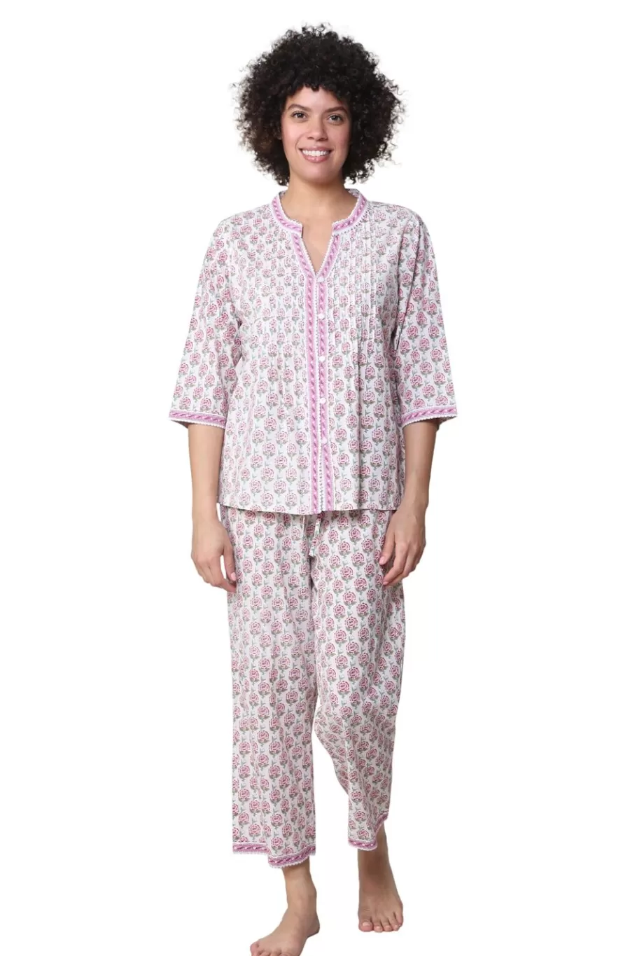 La Cera™ Conjunto De Pijama Capri Con Frente Plisado Y Manga 3/4 De La Cera^ Pijama