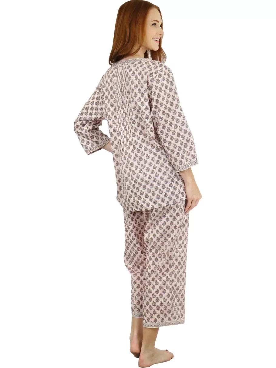La Cera™ Conjunto De Pijama Capri Con Frente Plisado Y Manga 3/4 Floral De La C^ Pijama