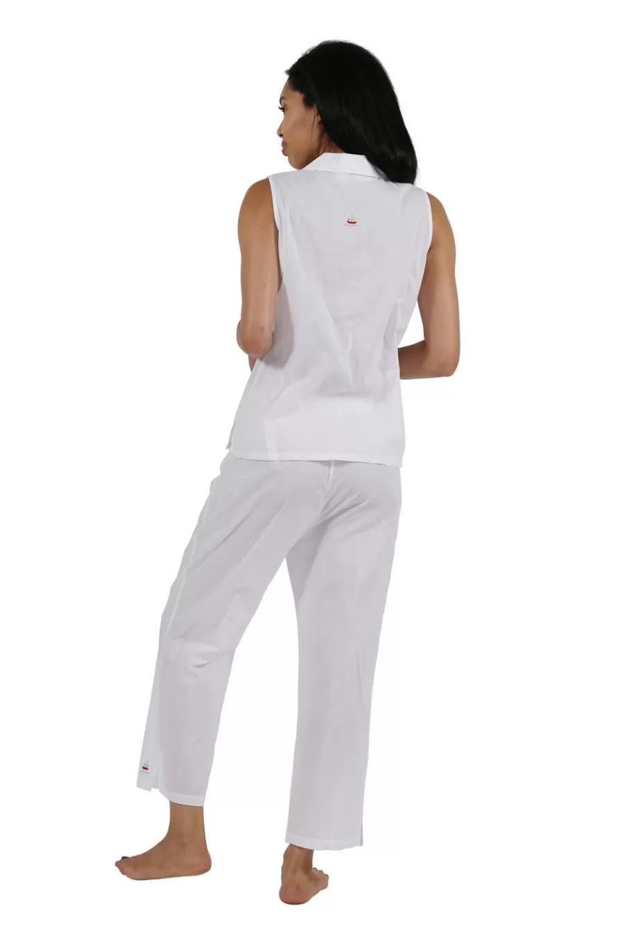 La Cera™ Conjunto De Pijama Capri Velero Bordado Sin Mangas 100% Algodon^ Pijama