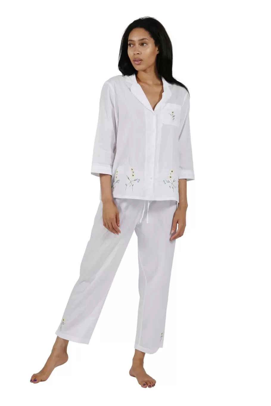 La Cera™ Conjunto De Pijama Con Bordado De Girasoles 100% Algodon^ Pijama