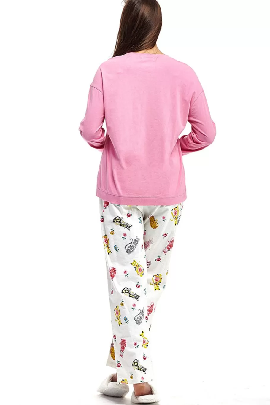 La Cera™ Conjunto De Pijama Con Estampado De Gato De Franela Rosa^ Pijama