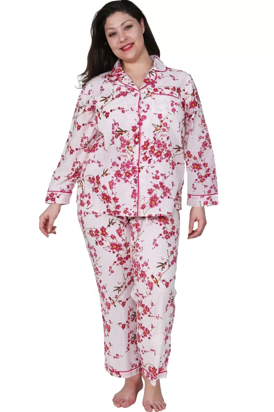 La Cera™ Conjunto De Pijama De Algodon Con Manga 3/4 Cherry Blossom De La Cera^ Más Ropa De Dormir