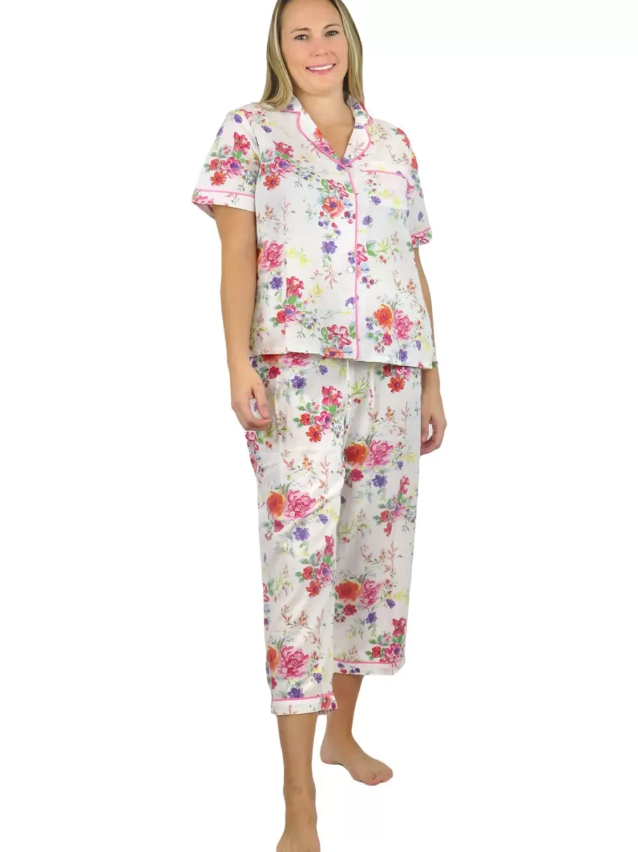 La Cera™ Conjunto De Pijama De Algodon Floral De Manga Corta La Cera^ Pijama
