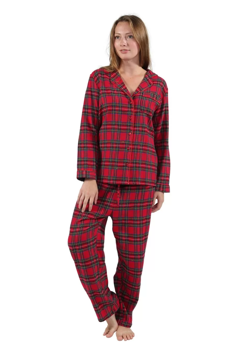 La Cera™ Conjunto De Pijama De Franela A Cuadros Tenido En Hilo 100% Algodon^ Pijama