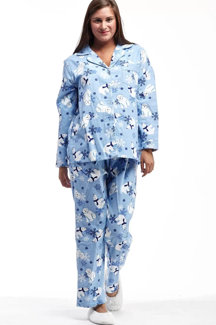 La Cera™ Conjunto De Pijama De Franela Con Oso Polar De Talla Grande^ Más Ropa De Dormir