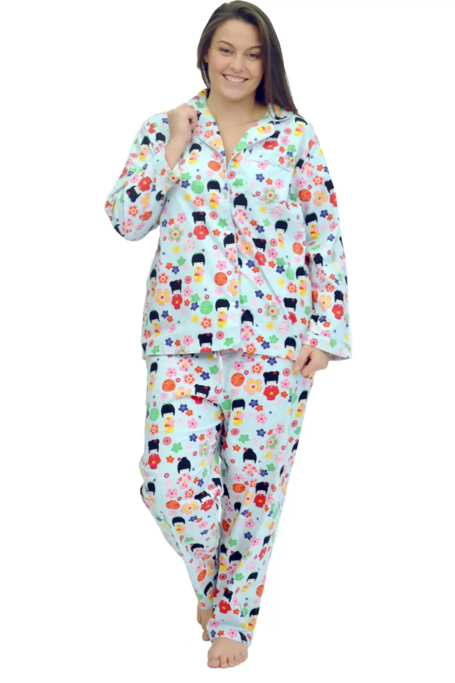 La Cera™ Conjunto De Pijama De Franela De Algodon De Talla Grande La Cera^ Más Ropa De Dormir