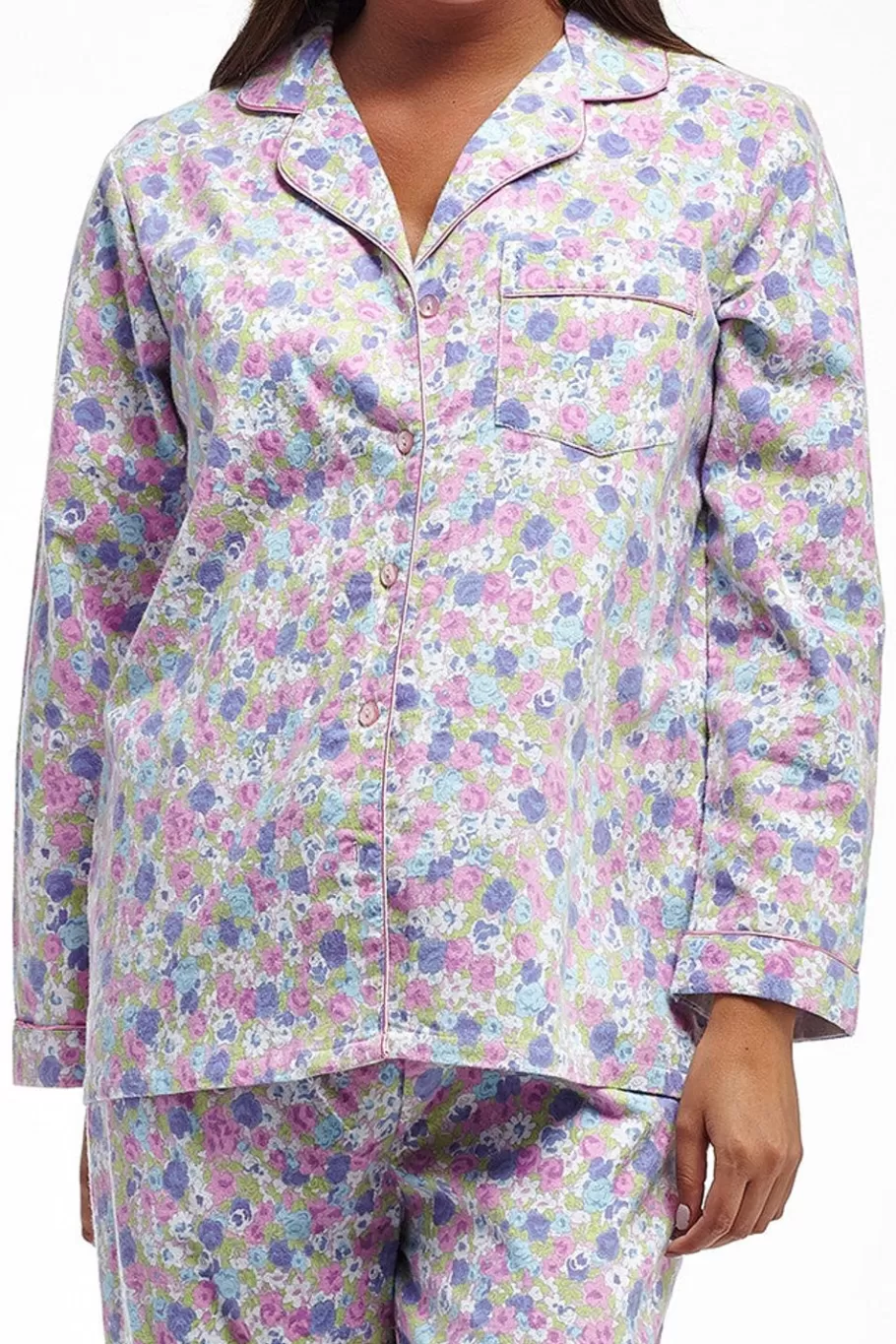 La Cera™ Conjunto De Pijama De Franela Floral De Manga Larga De La Cera^ Pijama