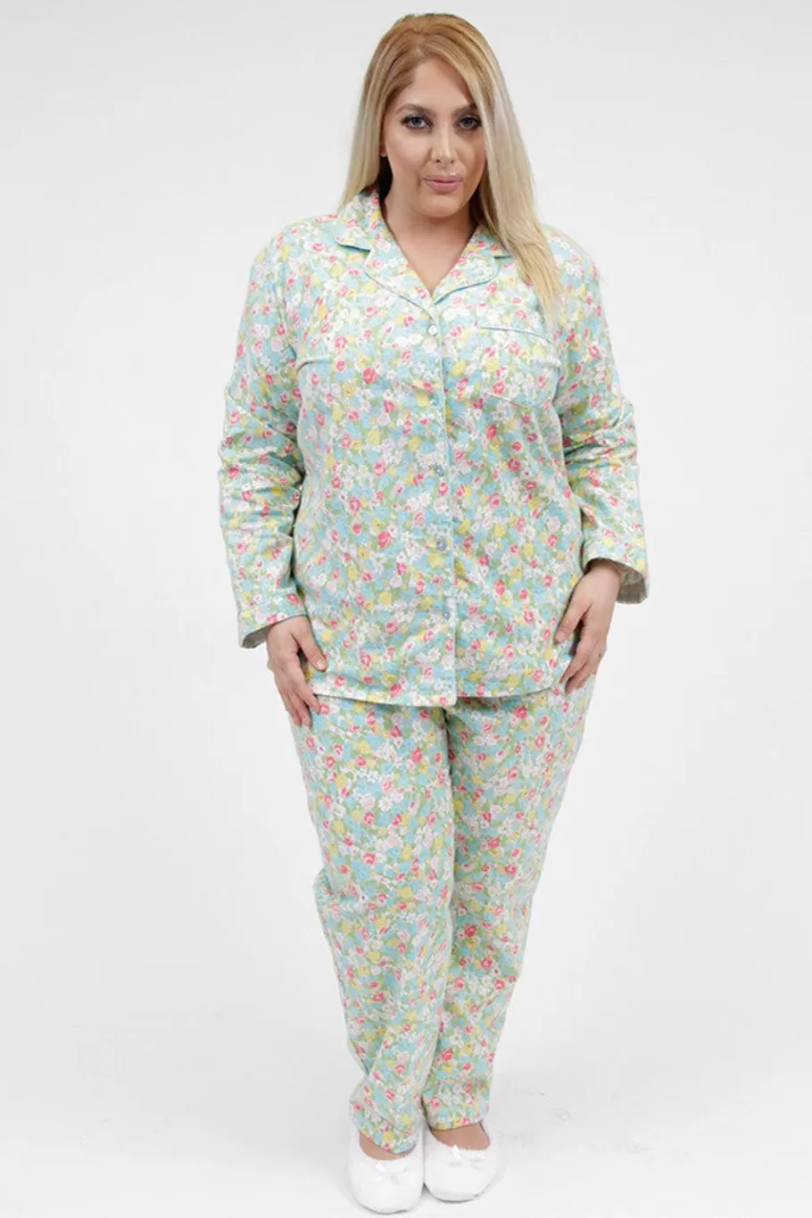 La Cera™ Conjunto De Pijama De Franela Floral De Talla Grande La Cera^ Más Ropa De Dormir