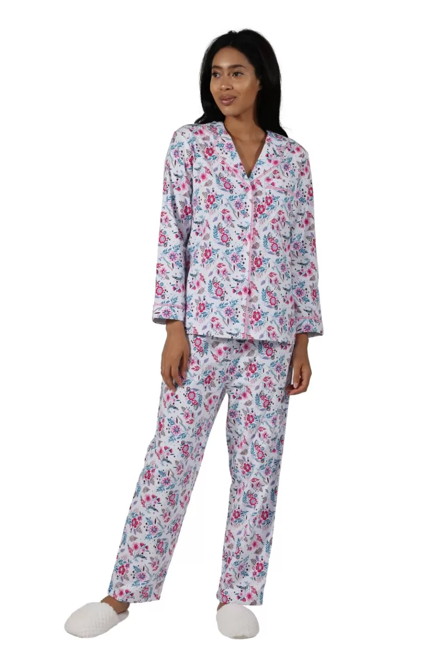 La Cera™ Conjunto De Pijama De Franela Floral Vintage^ Pijama