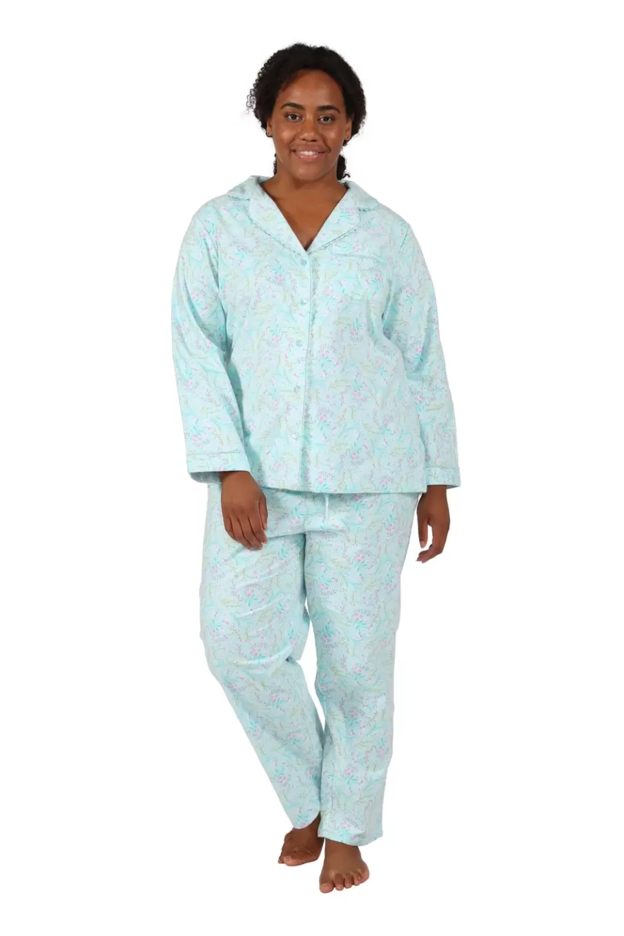La Cera™ Conjunto De Pijama De Franela Largo Con Estampado Floral Wispy De Tall^ Pijama