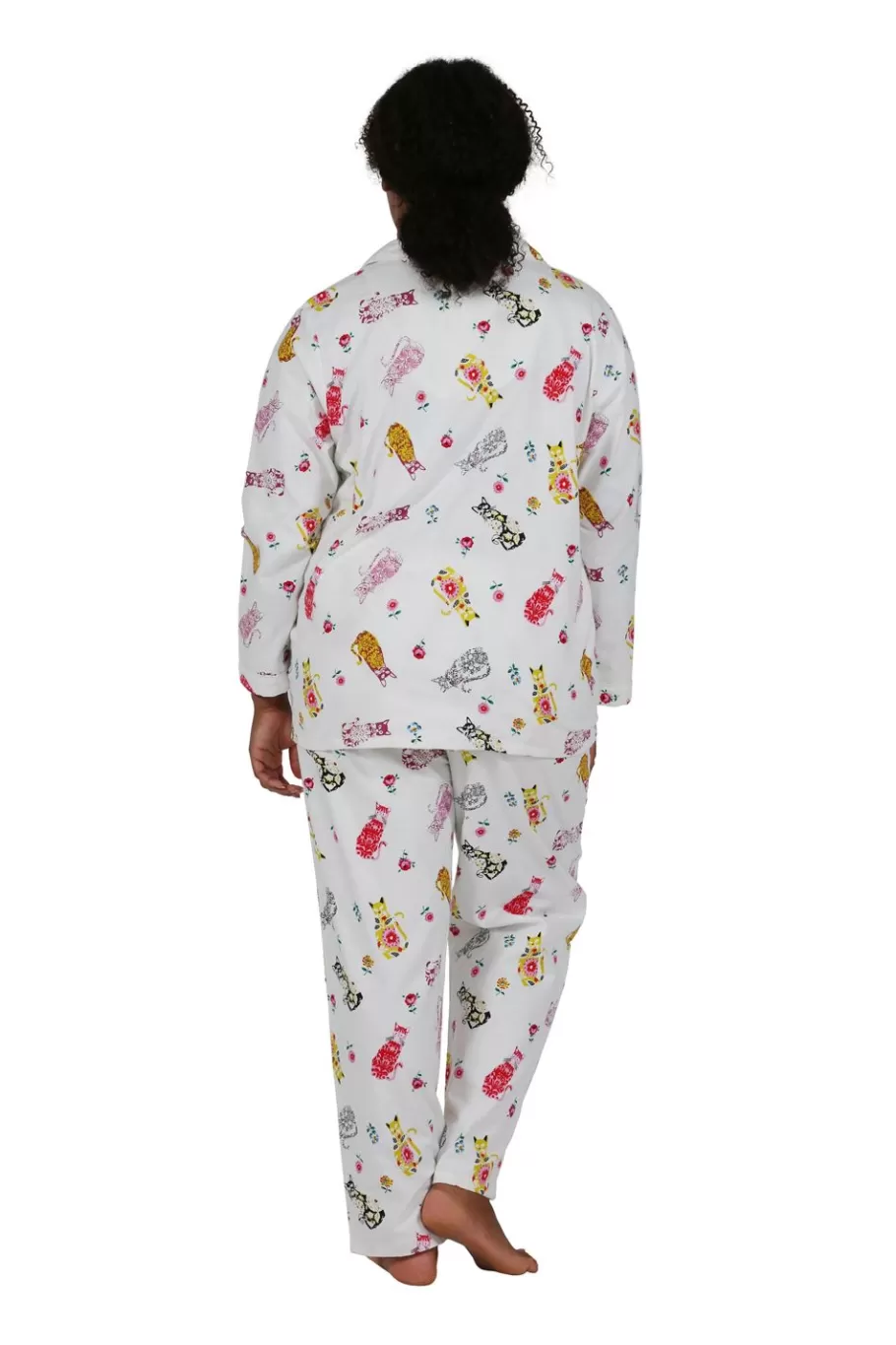 La Cera™ Conjunto De Pijama De Talla Grande Con Estampado De Gato De Franela^ Más Ropa De Dormir