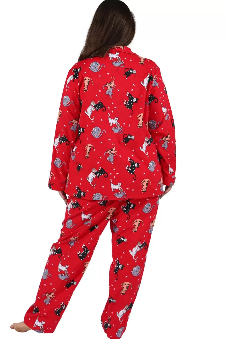 La Cera™ Conjunto De Pijama De Talla Grande Con Estampado De Gato De Franela Ro^ Más Ropa De Dormir