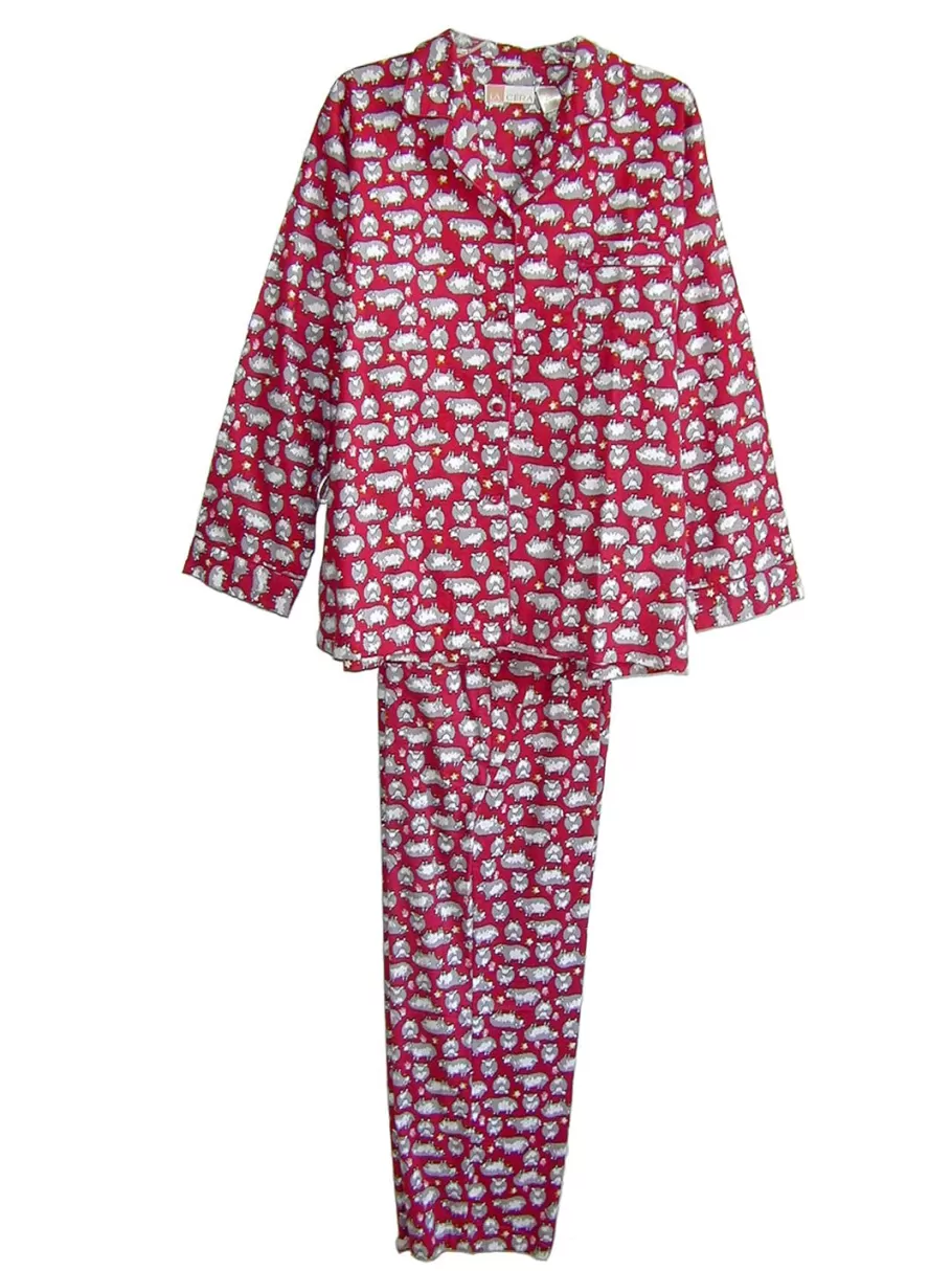 La Cera™ Conjunto De Pijama De Talla Grande Con Estampado De Ovejas De Franela^ Más Ropa De Dormir