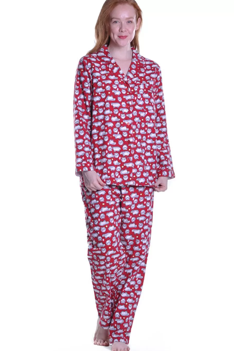 La Cera™ Conjunto De Pijama De Talla Grande Con Estampado De Ovejas De Franela^ Más Ropa De Dormir