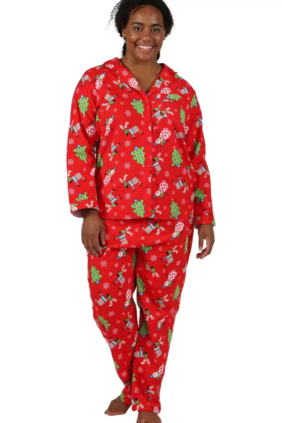La Cera™ Conjunto De Pijama De Talla Grande Con Estampado De Reno De Frane^ Más Ropa De Dormir