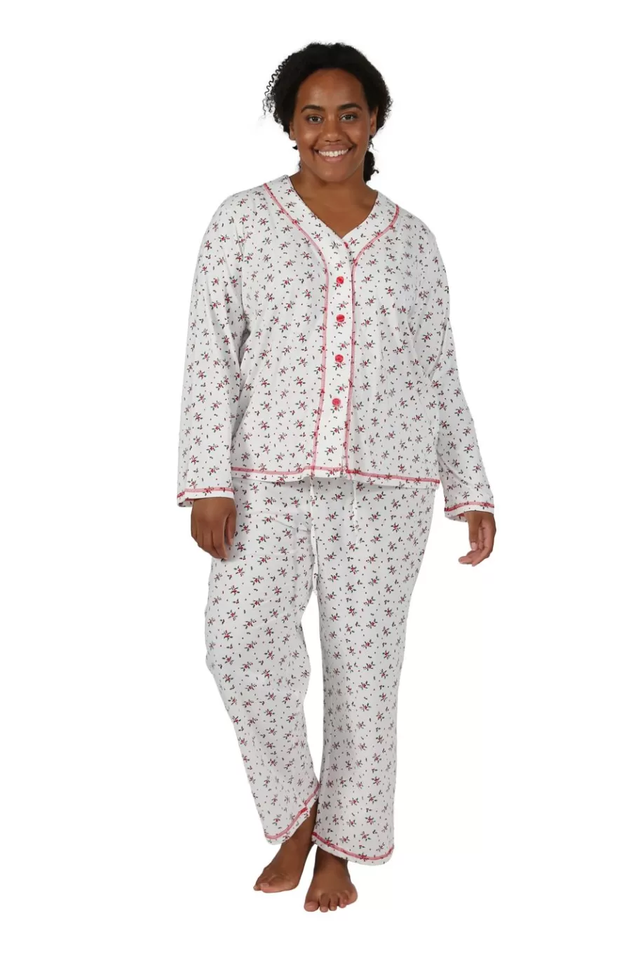 La Cera™ Conjunto De Pijama De Talla Grande Con Muerdago De Manga Larga^ Más Ropa De Dormir