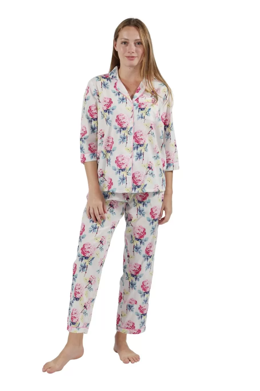 La Cera™ Conjunto De Pijama Floral De Manga 3/4 100% Algodon^ Pijama