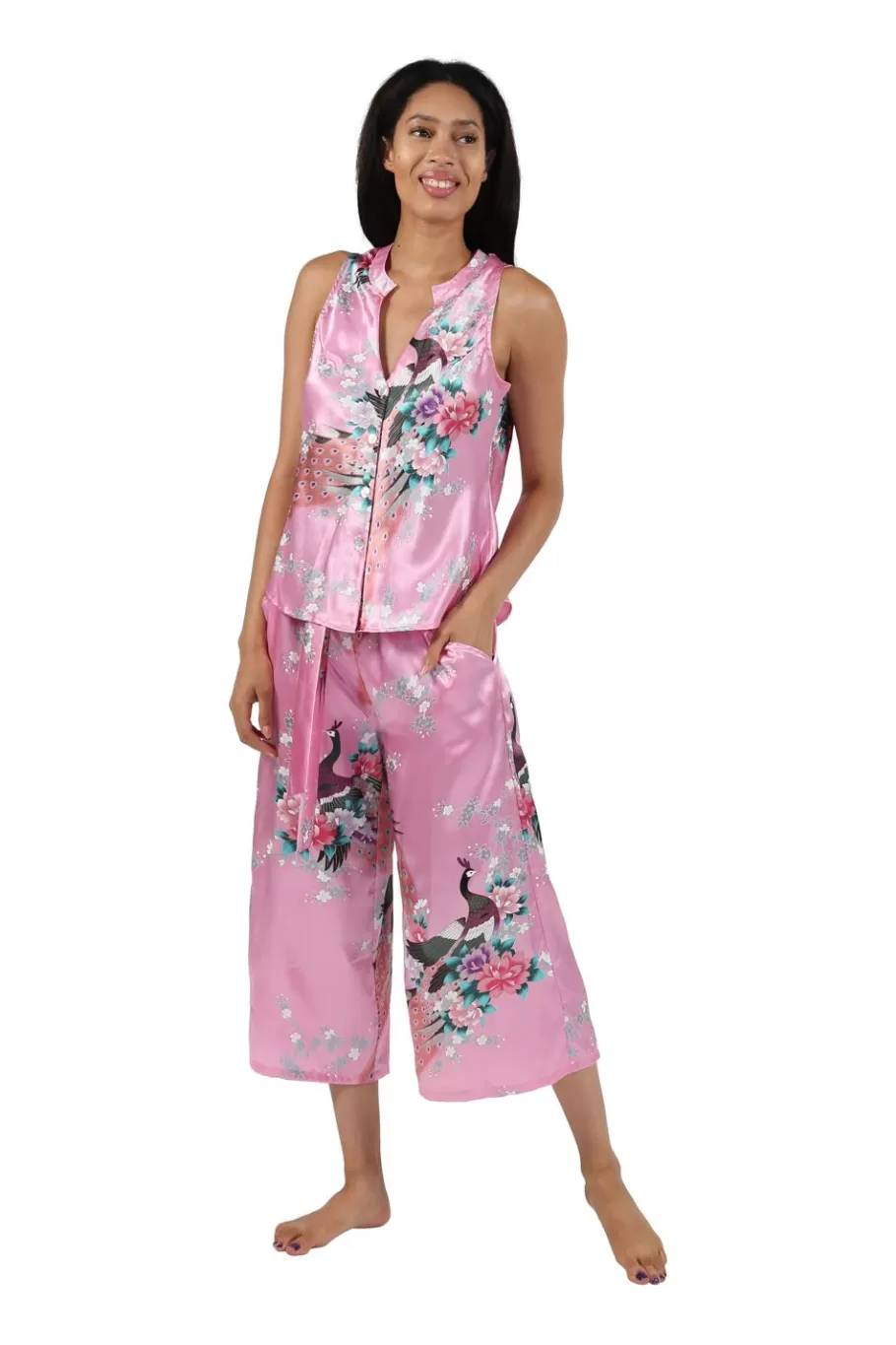 La Cera™ Conjunto De Salon Floral De Saten^ Pijama