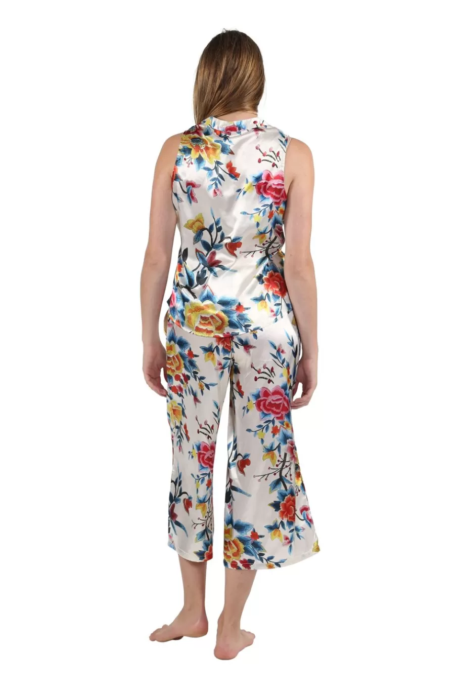 La Cera™ Conjunto De Salon Multicolor Floral De Saten^ Pijama