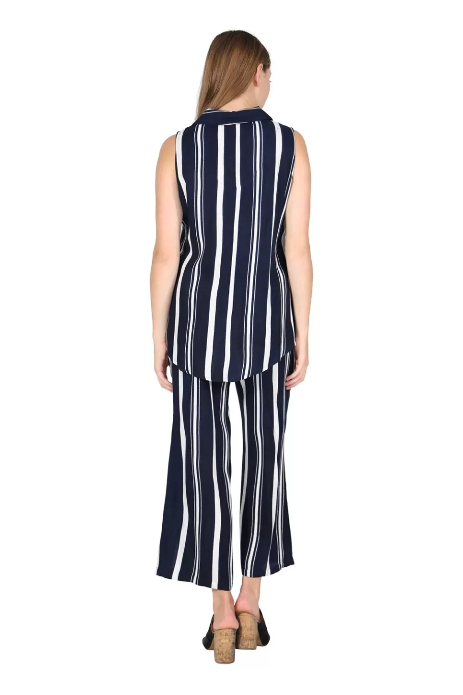 La Cera™ Conjunto Sin Mangas De Talla Grande En Azul Marino Y Blanco^ Plus Tops