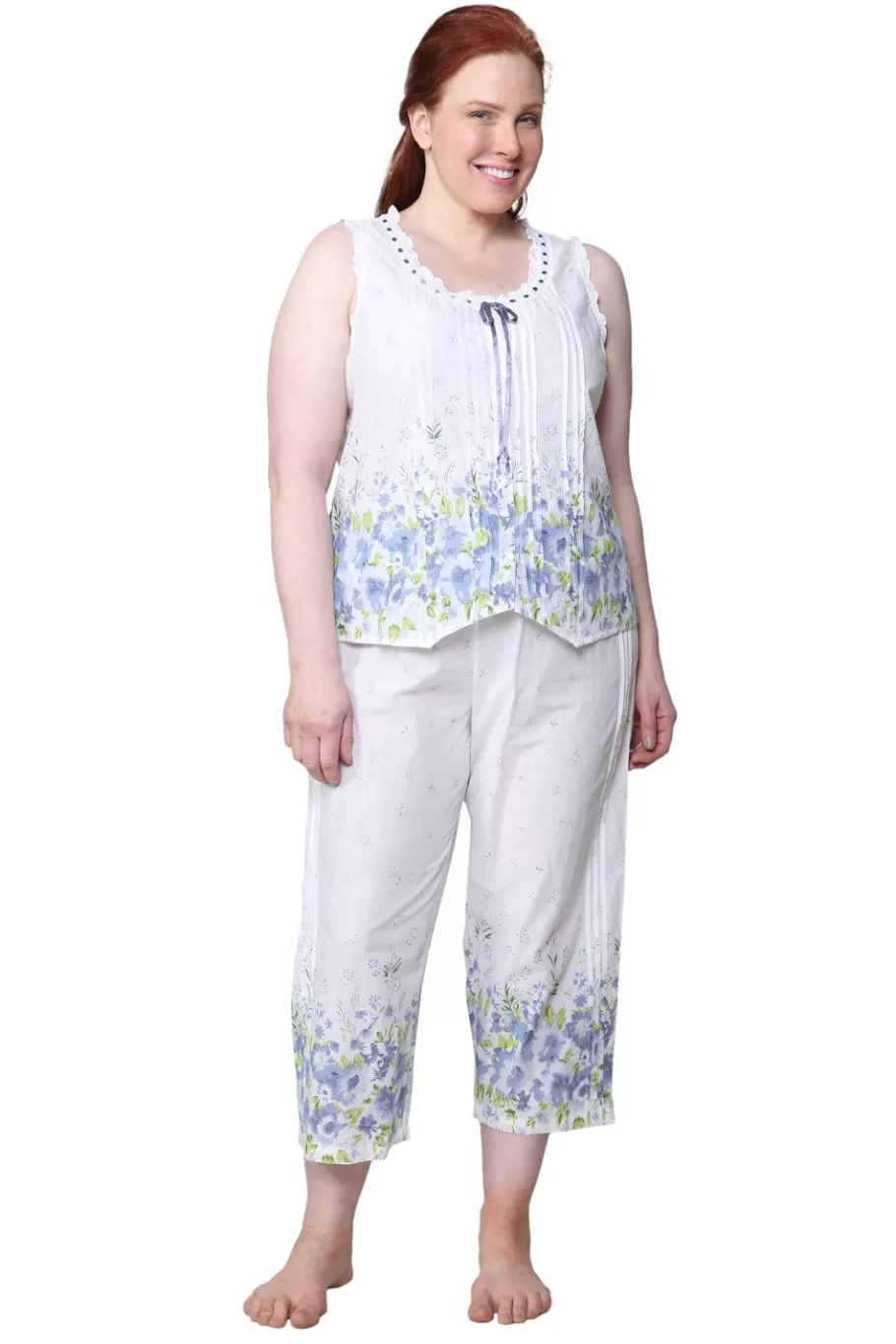 La Cera™ Estampado De Bordes Sin Mangas 100% Algodon Floral Pijamas De Talla Gr^ Más Ropa De Dormir