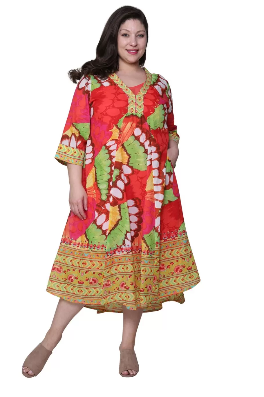 La Cera™ La Cera Caftan Estampado De Mariposas De Talla Grande Para Mujer^ Vestidos Plus