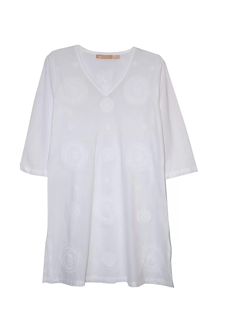 La Cera™ La Cera Camisa Casual Con Cuello En V Bordada Blanca Talla Grande^ Plus Tops
